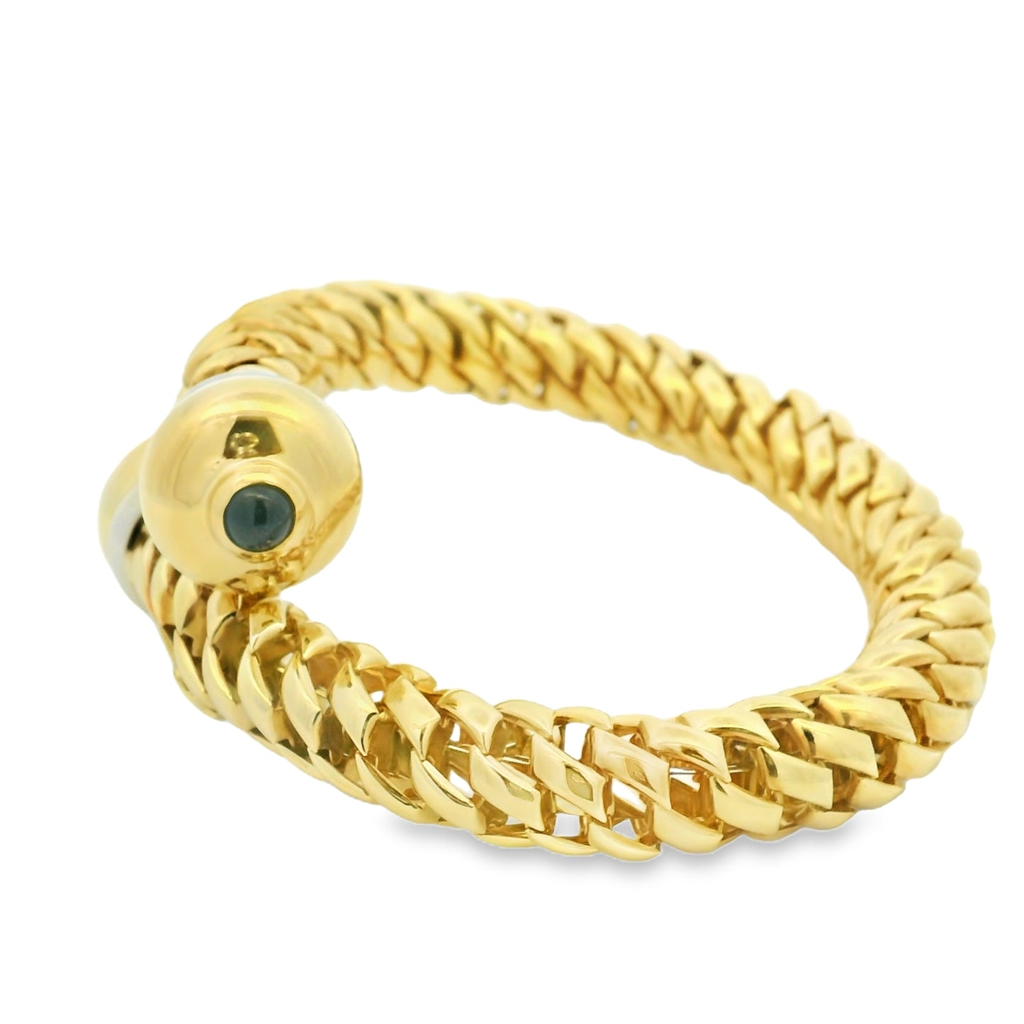 18k Yellow Gold Cabochon Sapphire Textured Wrap Cuff Bracelet