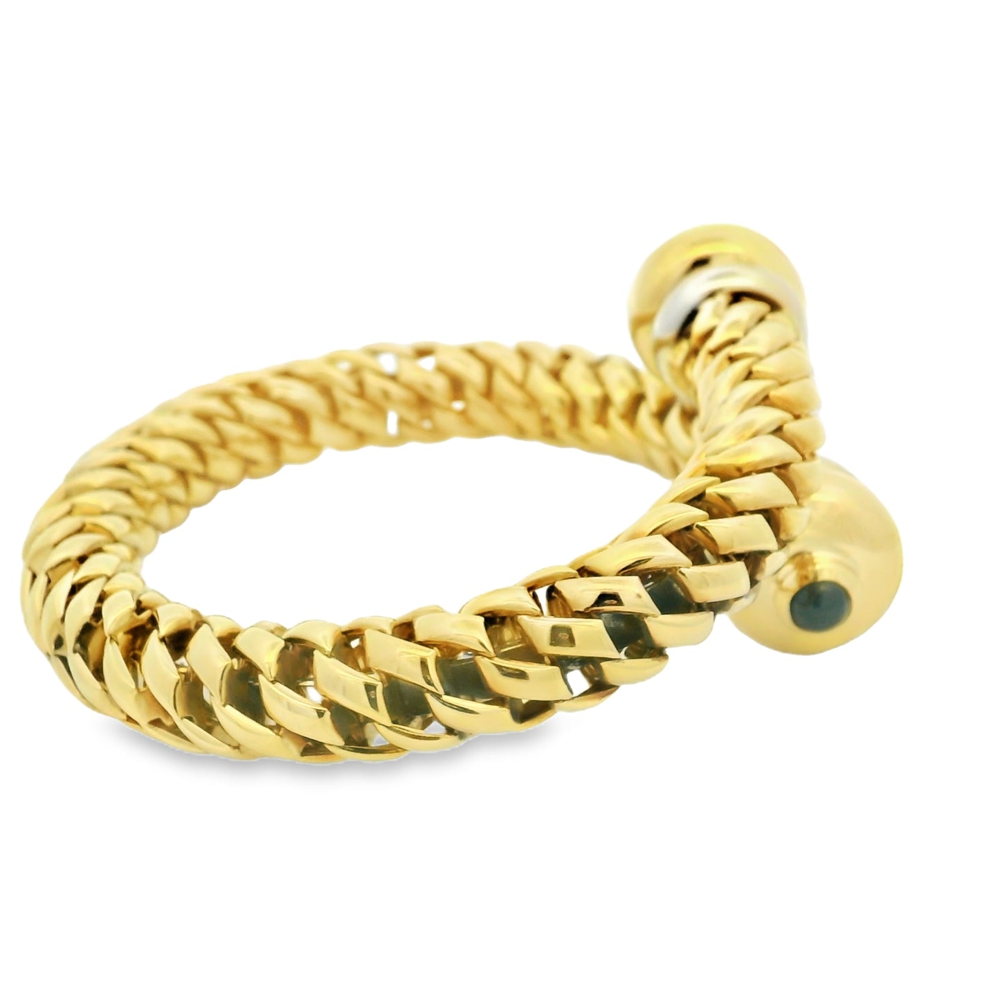 18k Yellow Gold Cabochon Sapphire Textured Wrap Cuff Bracelet