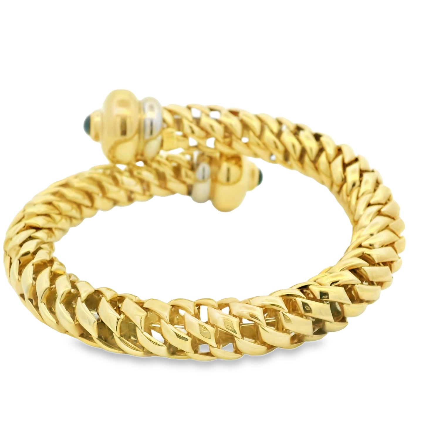 18k Yellow Gold Cabochon Sapphire Textured Wrap Cuff Bracelet