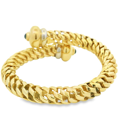 18k Yellow Gold Cabochon Sapphire Textured Wrap Cuff Bracelet