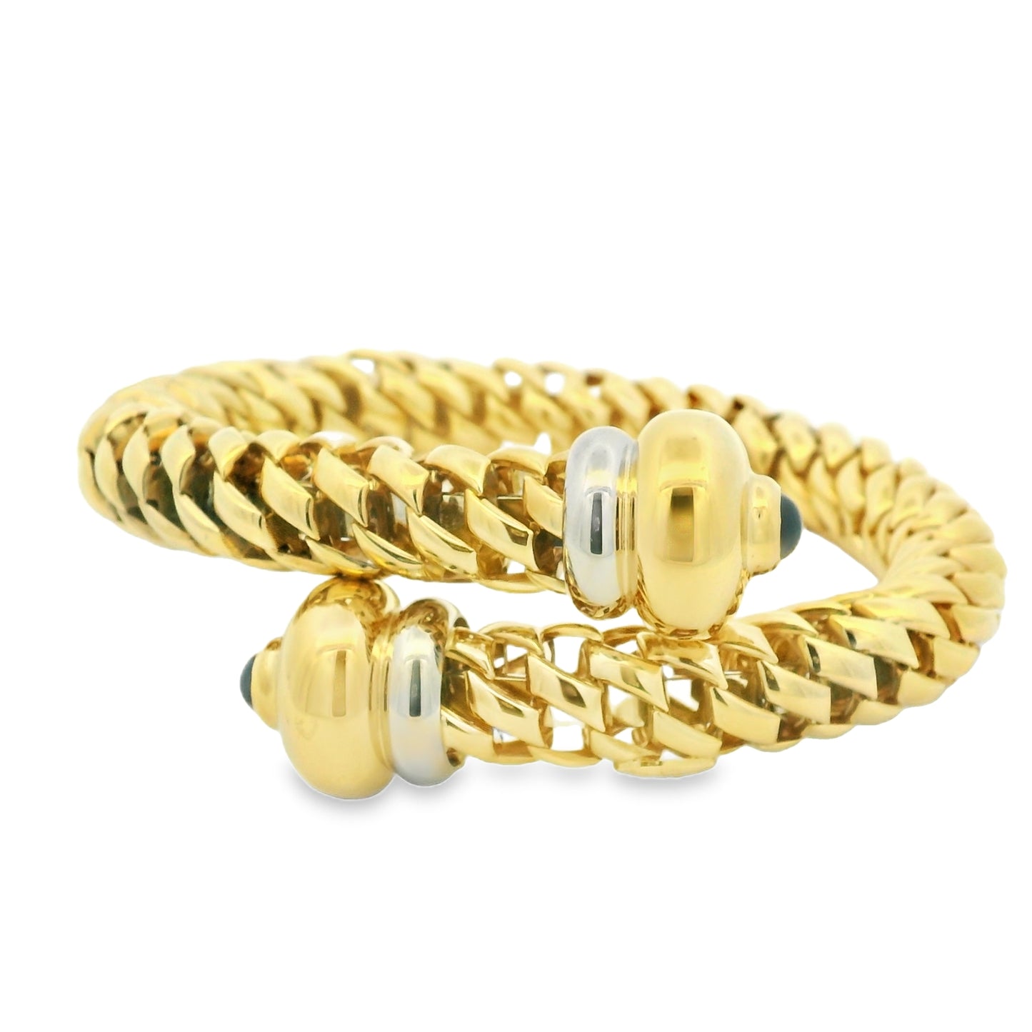 18k Yellow Gold Cabochon Sapphire Textured Wrap Cuff Bracelet