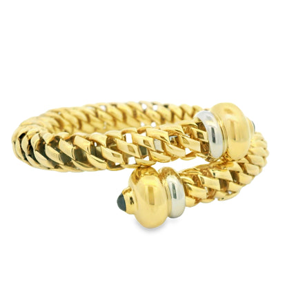 18k Yellow Gold Cabochon Sapphire Textured Wrap Cuff Bracelet