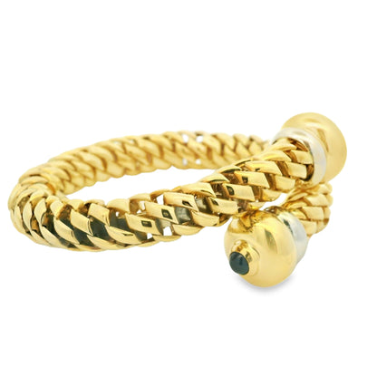 18k Yellow Gold Cabochon Sapphire Textured Wrap Cuff Bracelet