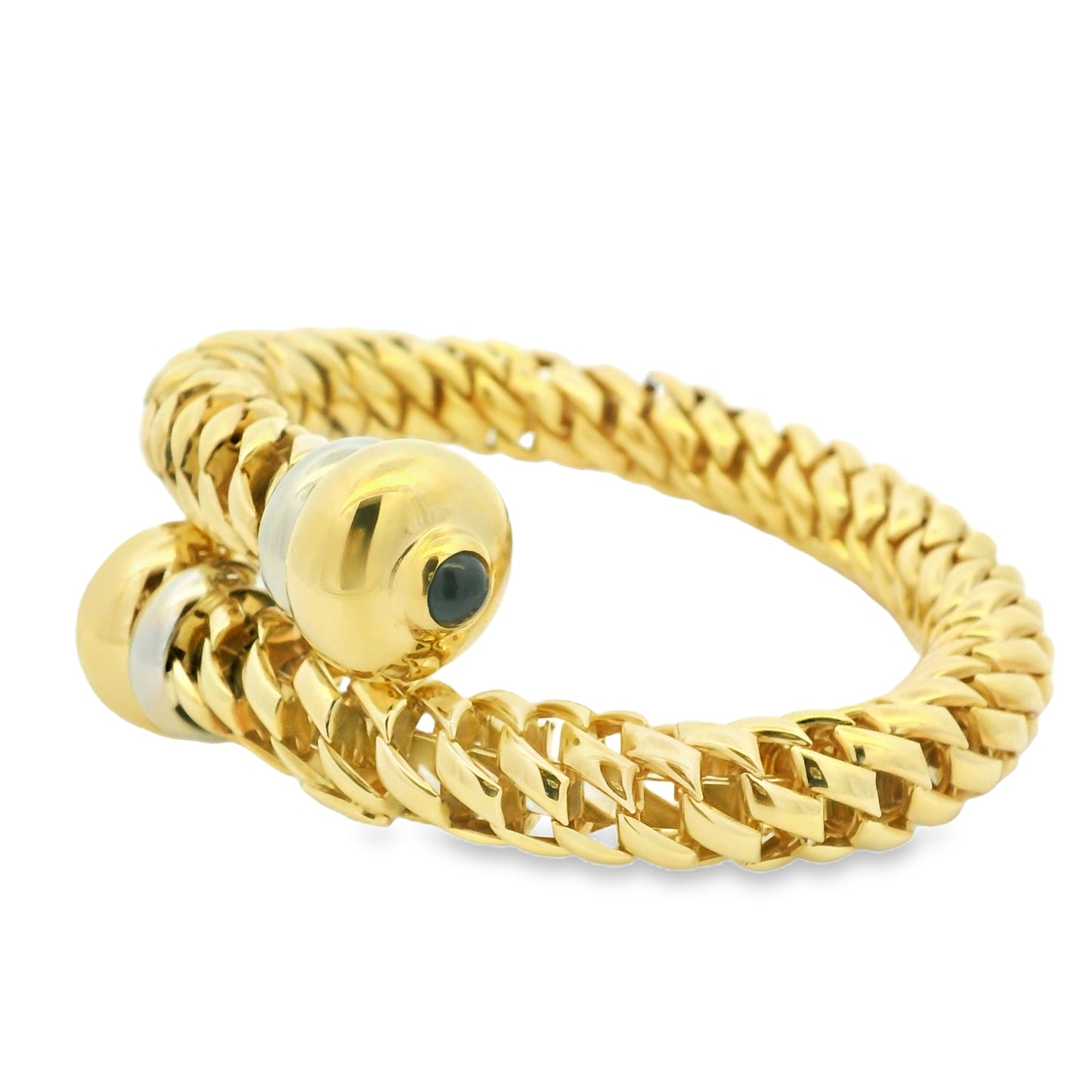 18k Yellow Gold Cabochon Sapphire Textured Wrap Cuff Bracelet