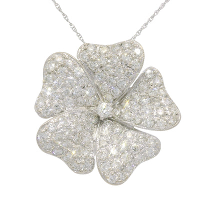 18k White Gold Natural Diamond Pave Flower Pendant Necklace