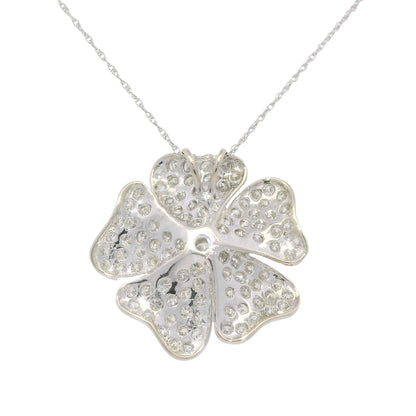 18k White Gold Natural Diamond Pave Flower Pendant Necklace