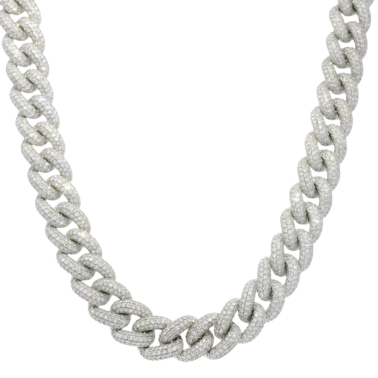 14k White Gold Natural Diamond Pave Cuban Link Necklace