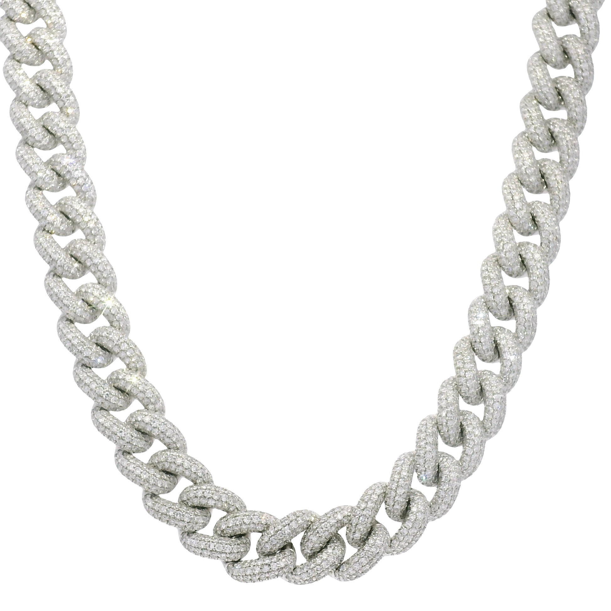 14k White Gold Natural Diamond Pave Cuban Link Necklace