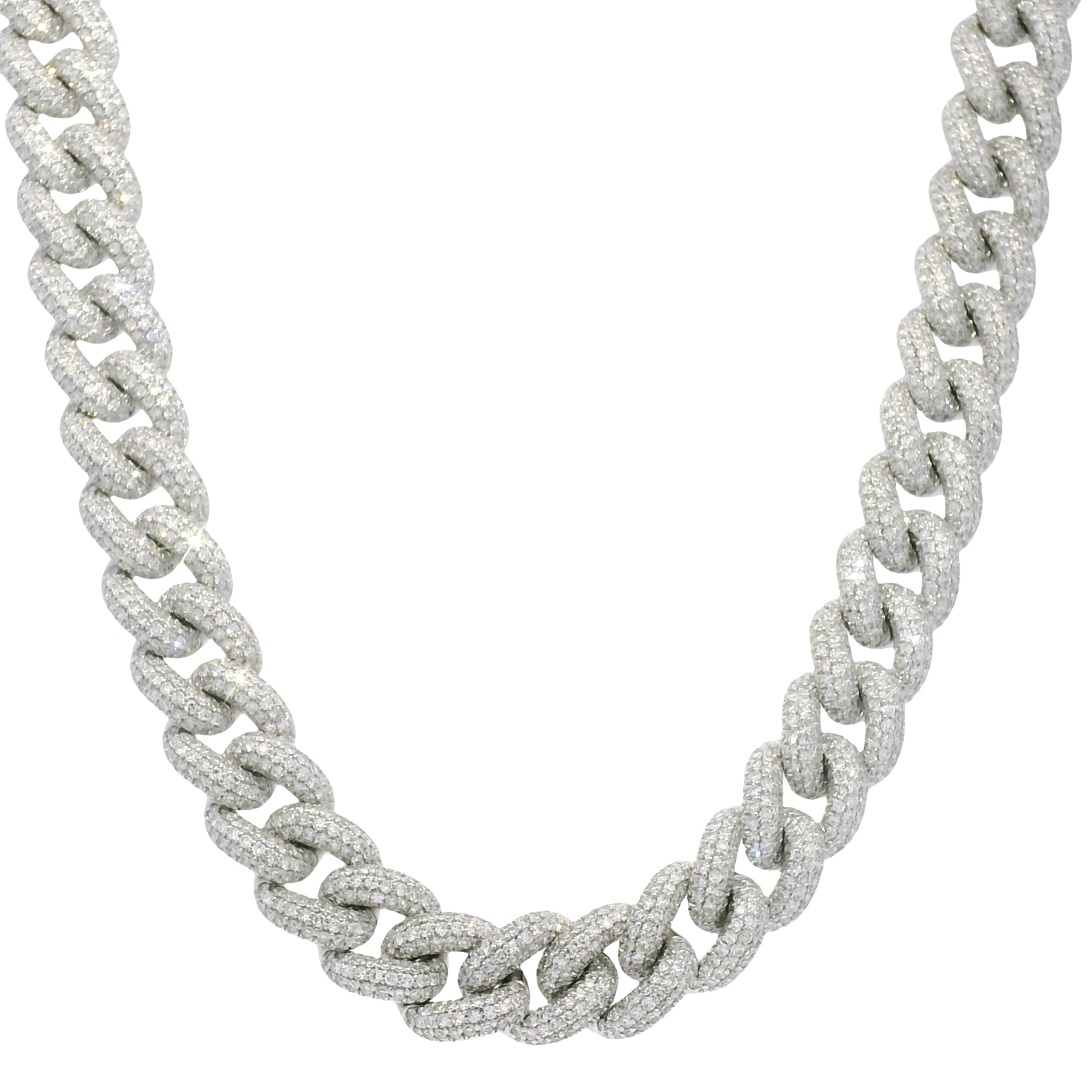 14k White Gold Natural Diamond Pave Cuban Link Necklace