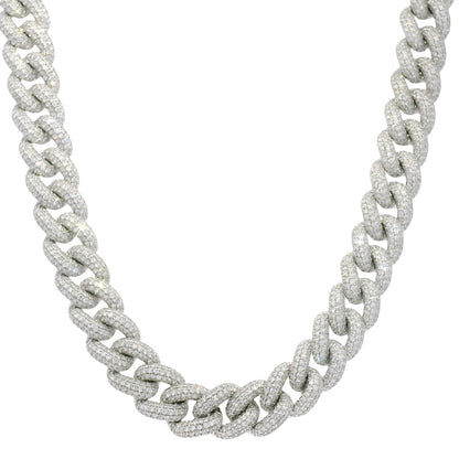 14k White Gold Natural Diamond Pave Cuban Link Necklace