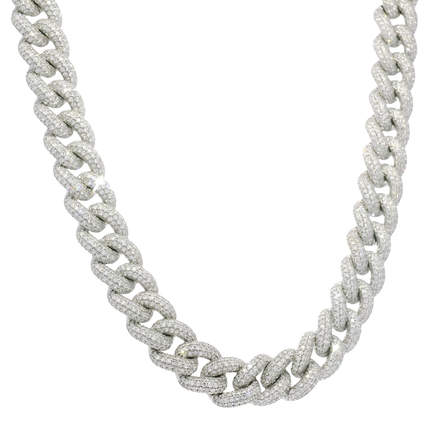 14k White Gold Natural Diamond Pave Cuban Link Necklace