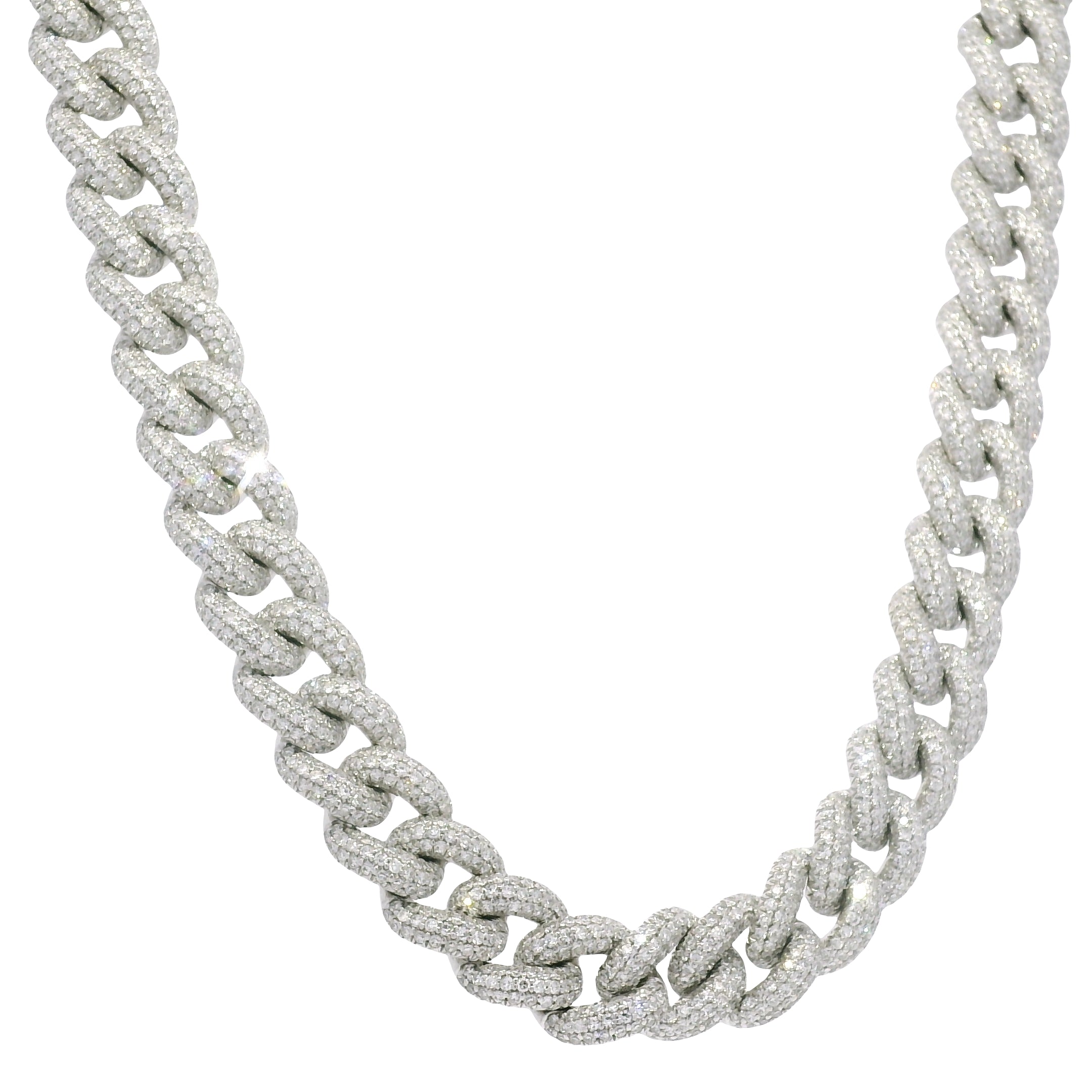 14k White Gold Natural Diamond Pave Cuban Link Necklace