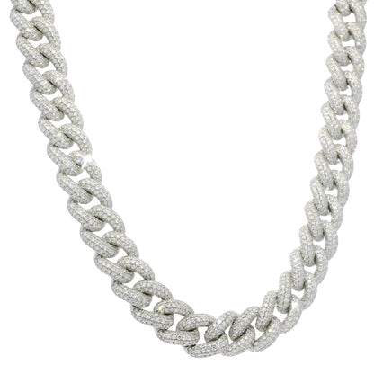 14k White Gold Natural Diamond Pave Cuban Link Necklace