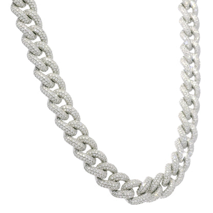 14k White Gold Natural Diamond Pave Cuban Link Necklace