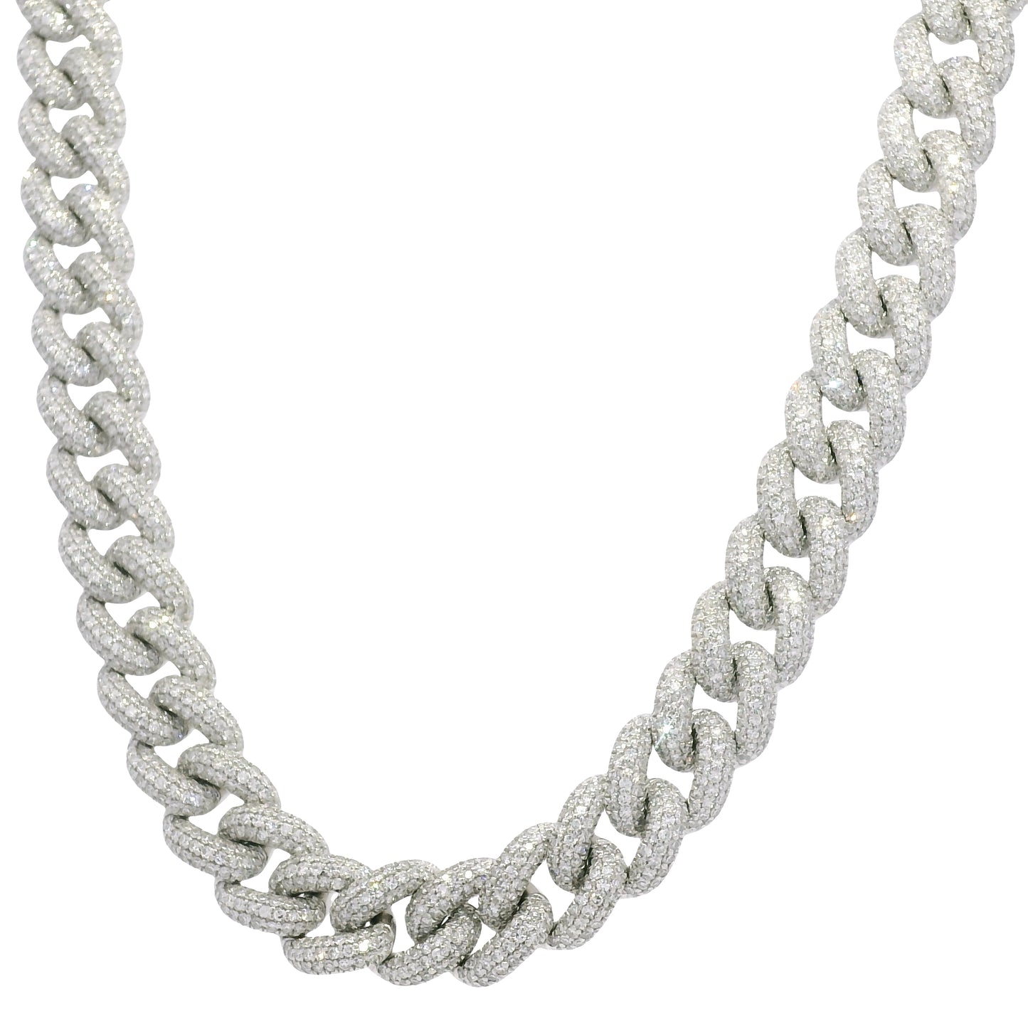 14k White Gold Natural Diamond Pave Cuban Link Necklace