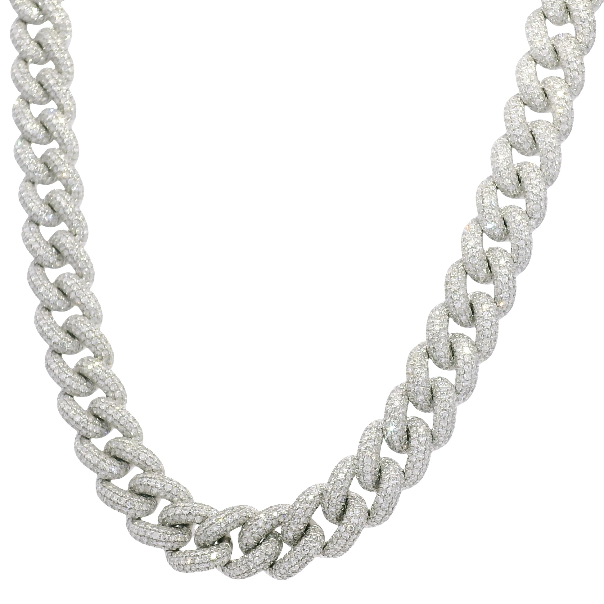 14k White Gold Natural Diamond Pave Cuban Link Necklace