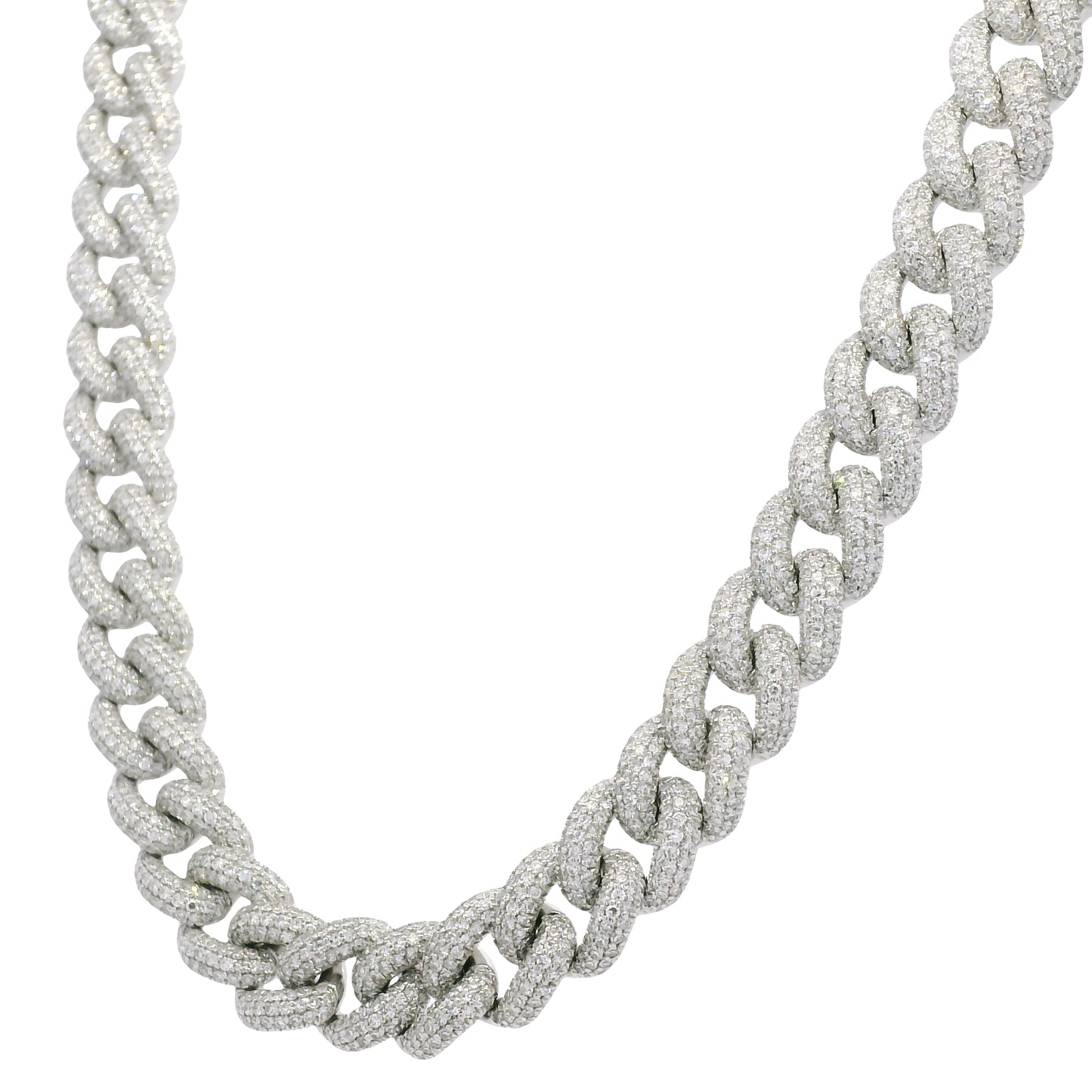 14k White Gold Natural Diamond Pave Cuban Link Necklace