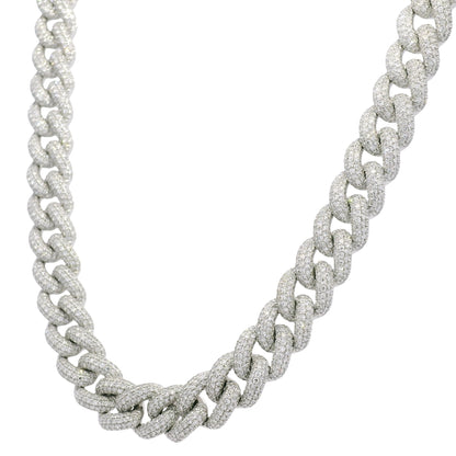 14k White Gold Natural Diamond Pave Cuban Link Necklace
