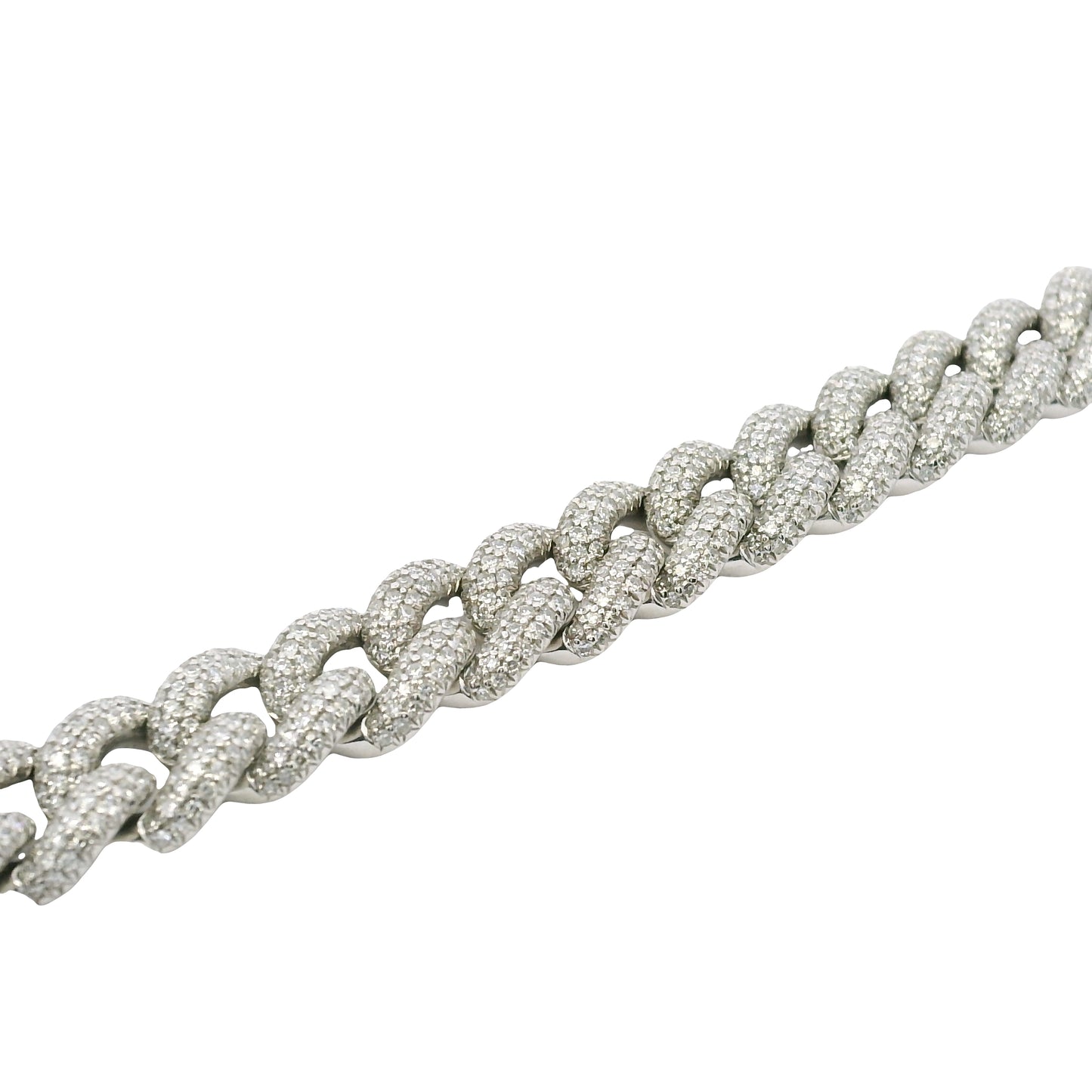 14k White Gold Natural Diamond Pave Cuban Link Necklace
