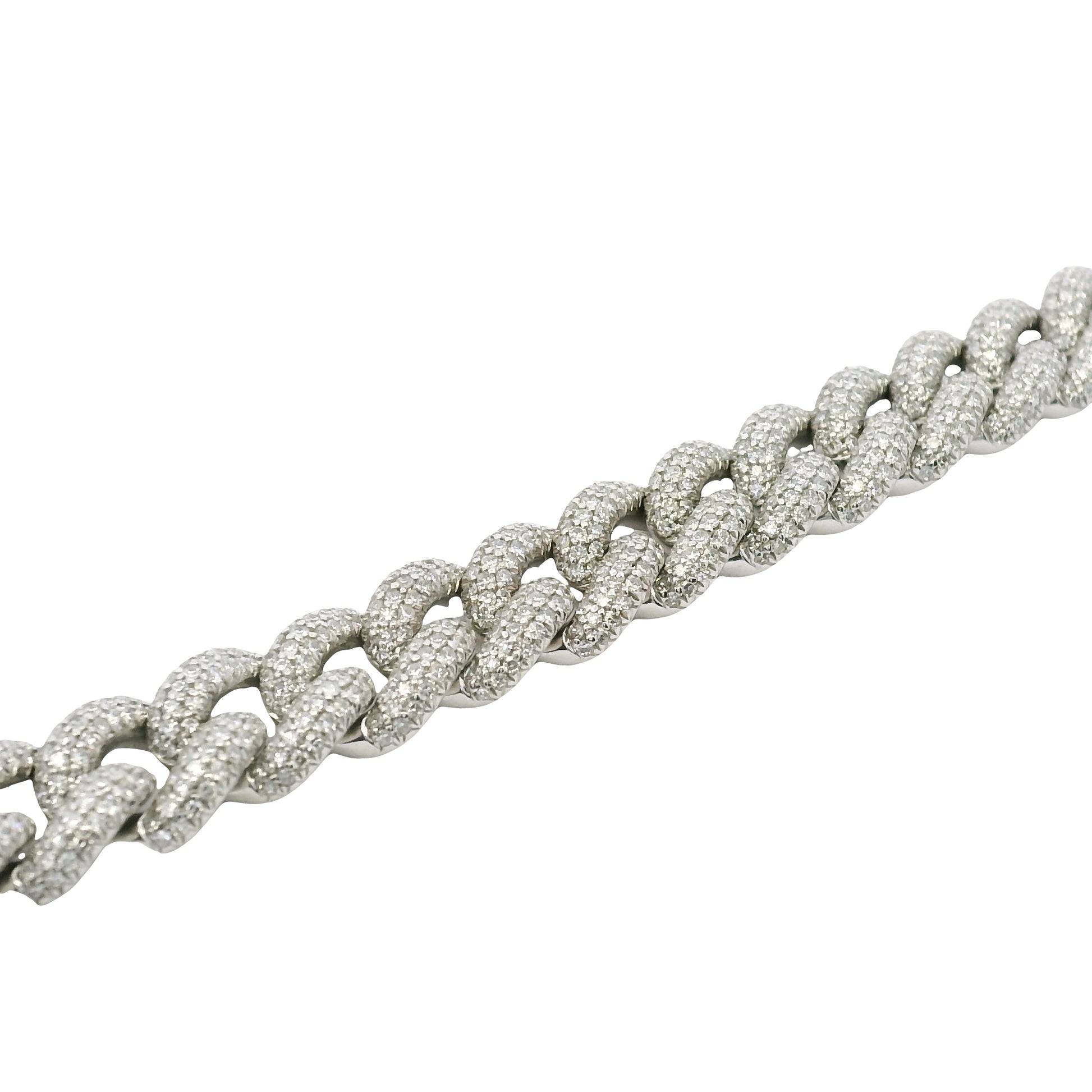 14k White Gold Natural Diamond Pave Cuban Link Necklace