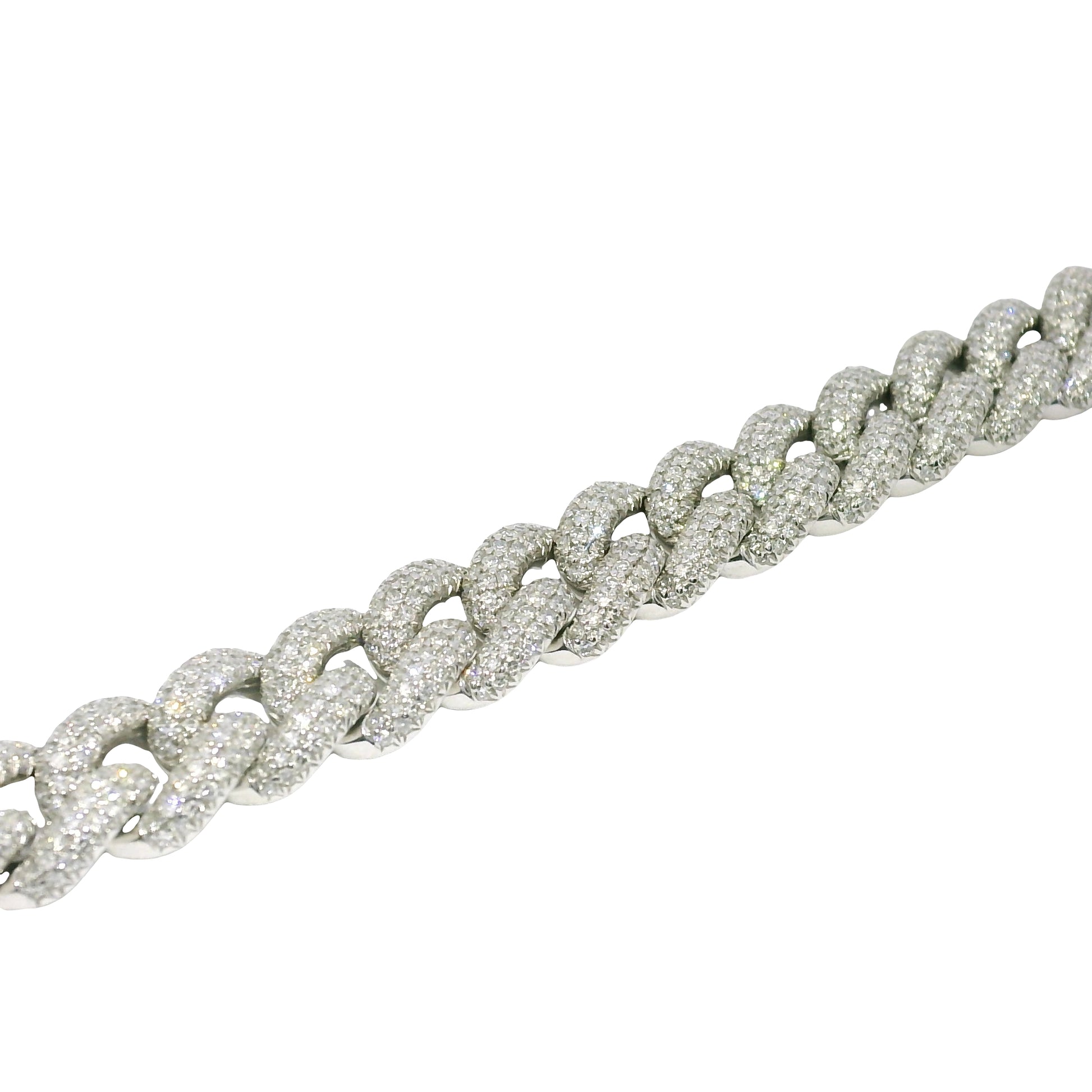 14k White Gold Natural Diamond Pave Cuban Link Necklace
