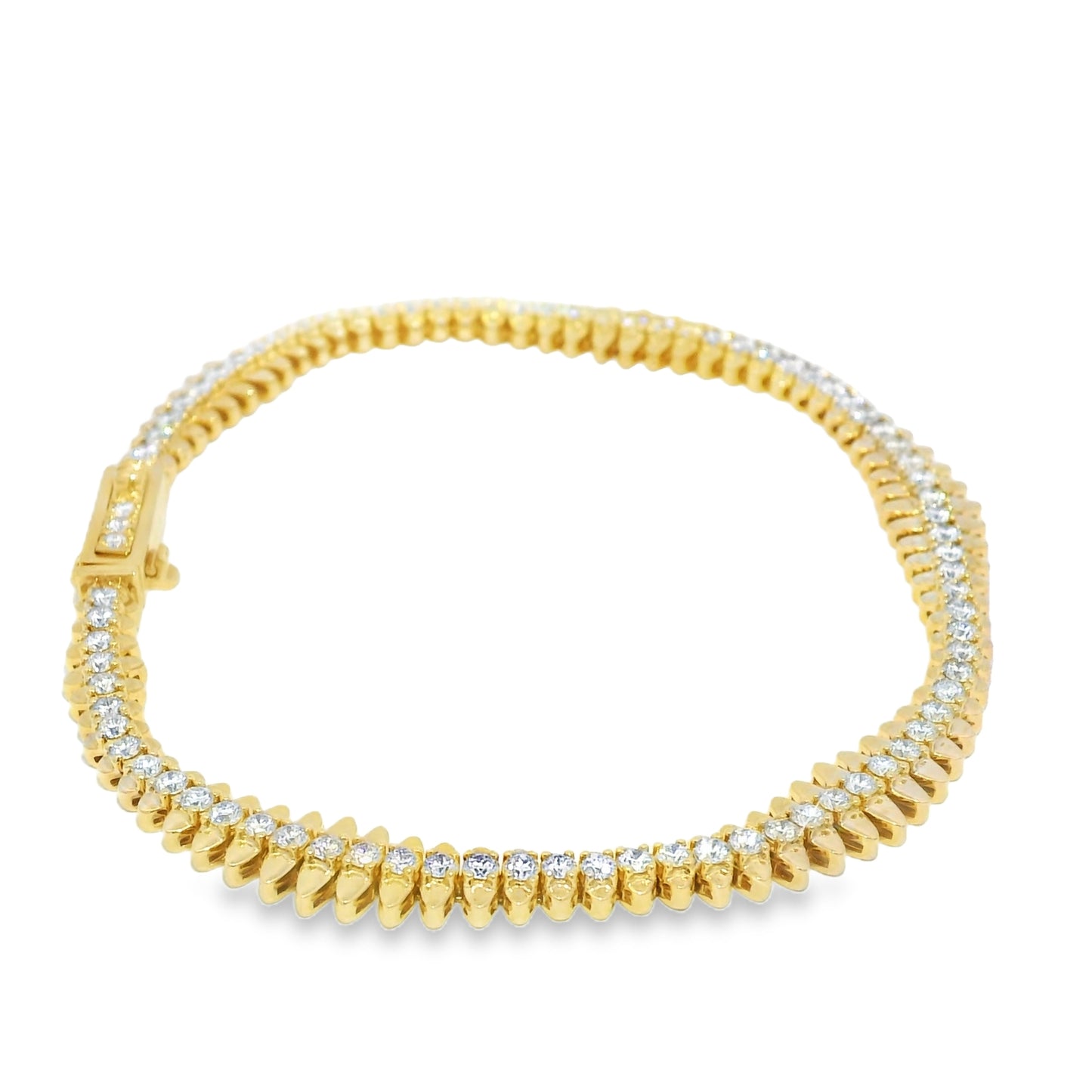 14k Yellow Gold Natural 2.12 Carat Diamond Spiked-Edge Bracelet
