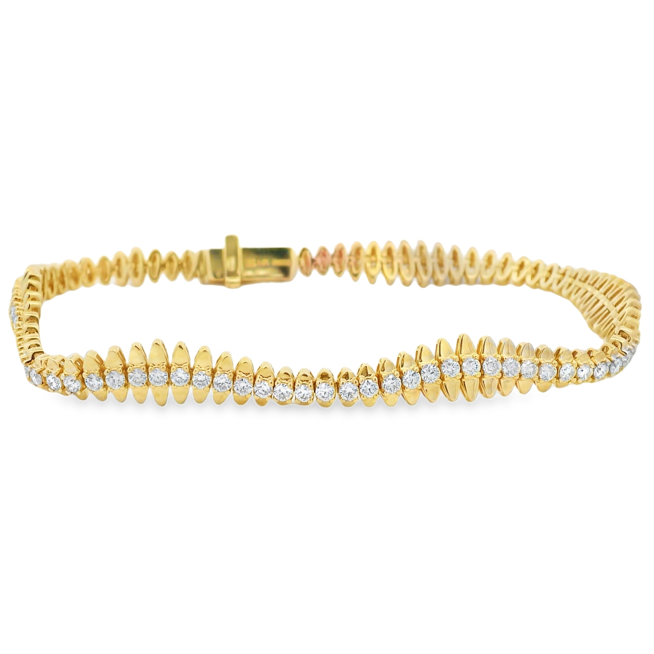 14k Yellow Gold Natural 2.12 Carat Diamond Spiked-Edge Bracelet