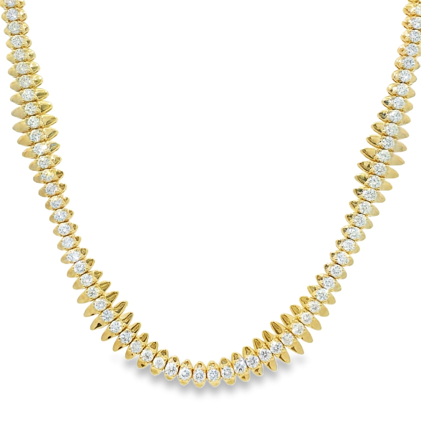 14k Yellow Gold Natural 5.04 Carat Diamond Spiked-Edge Necklace