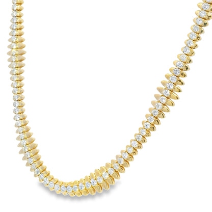 14k Yellow Gold Natural 5.04 Carat Diamond Spiked-Edge Necklace