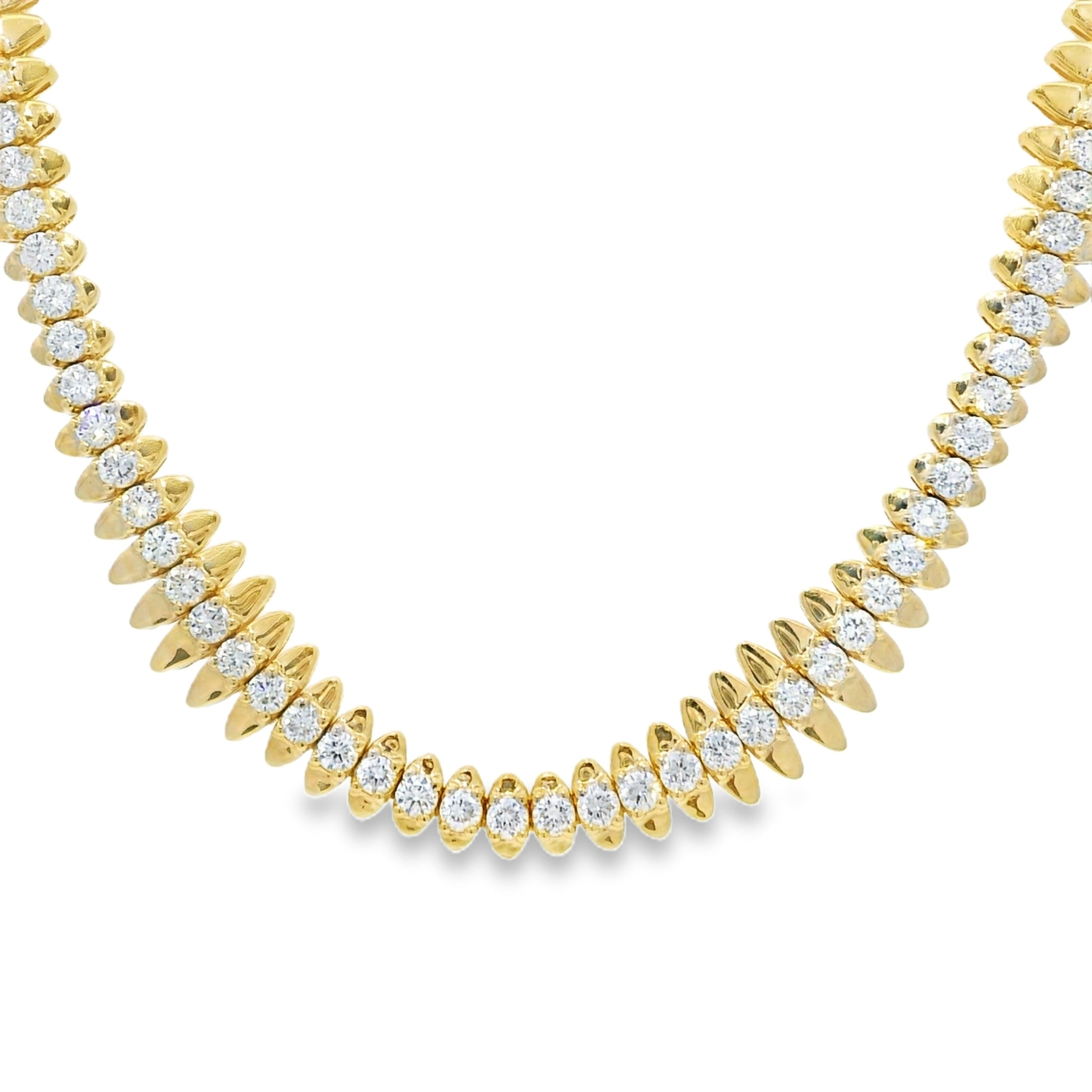 14k Yellow Gold Natural 5.04 Carat Diamond Spiked-Edge Necklace