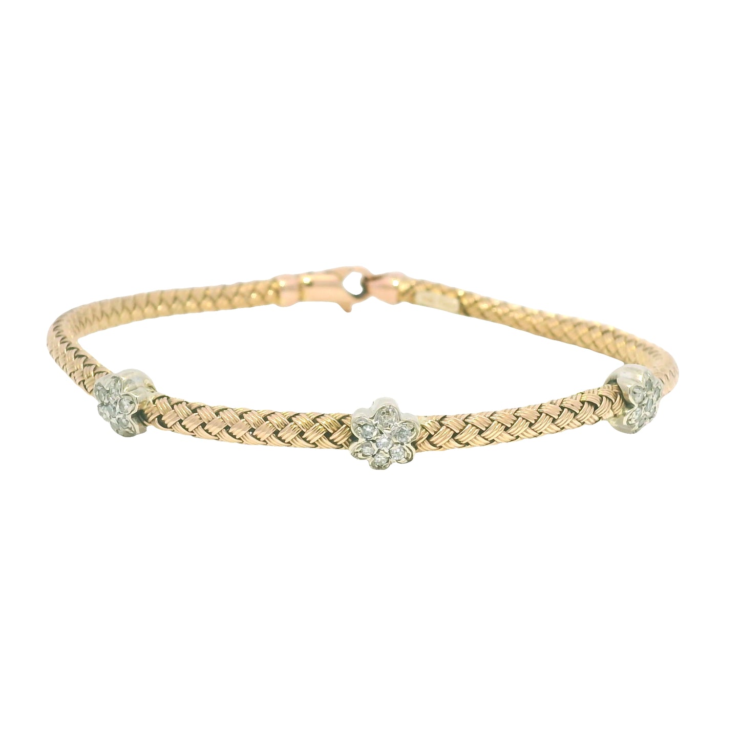 14k Rose Gold Natural Diamond Flower Flexible Bracelet