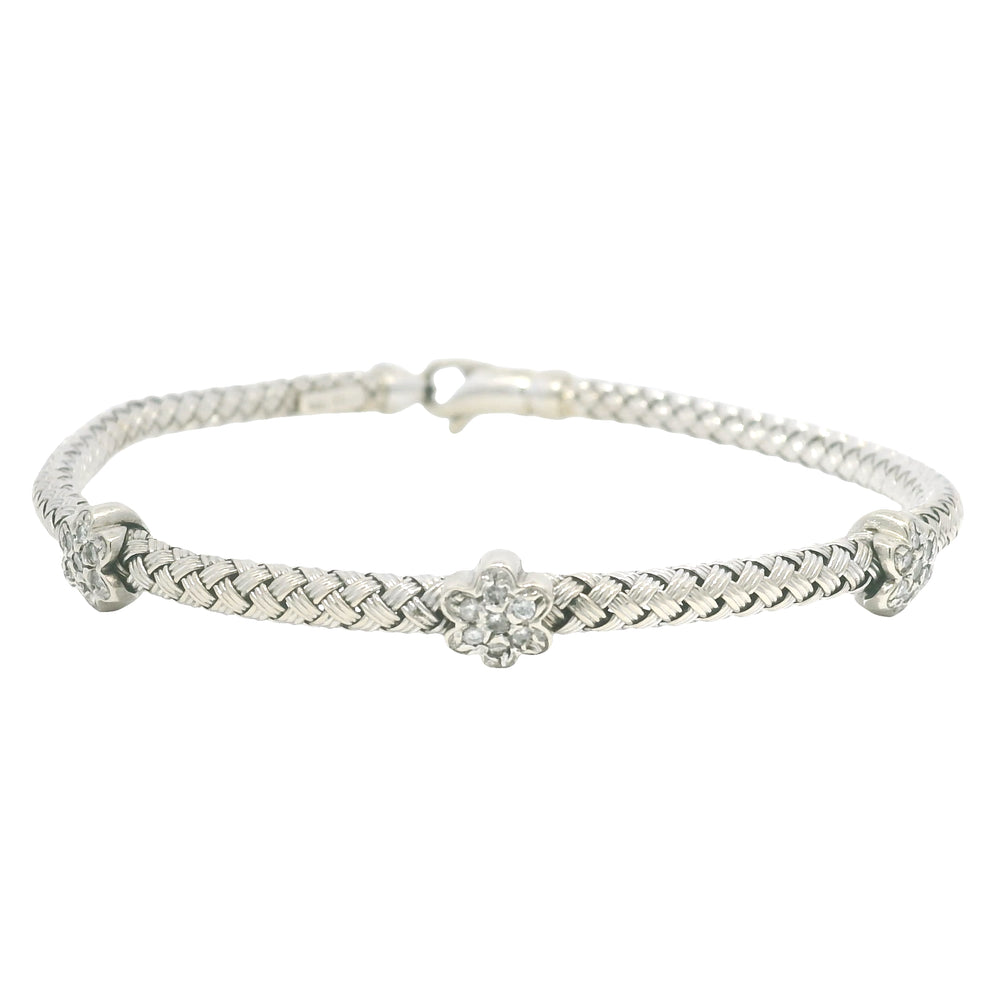 14k White Gold Natural Diamond Flower Flexible Bracelet — product photo 1