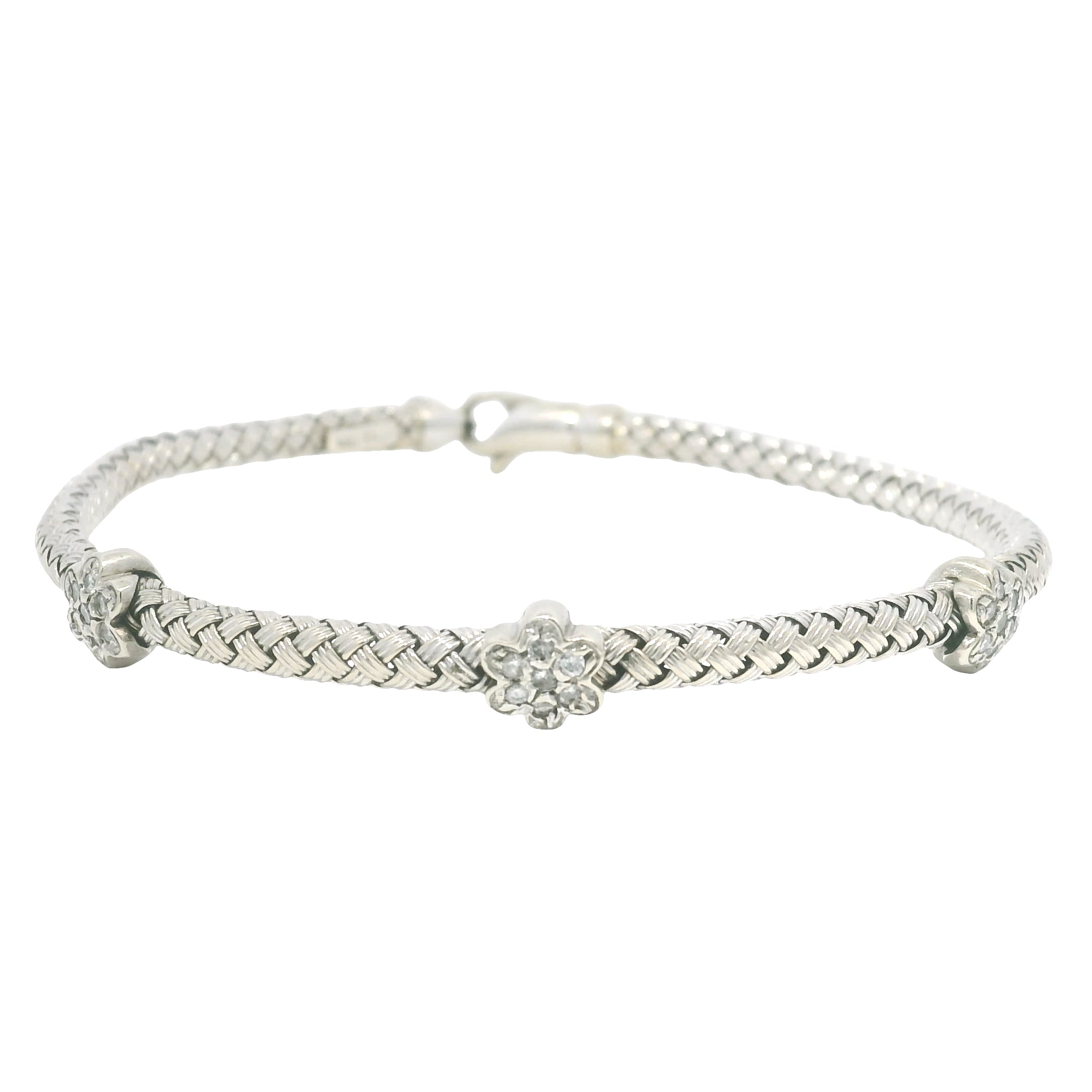 14k White Gold Natural Diamond Flower Flexible Bracelet
