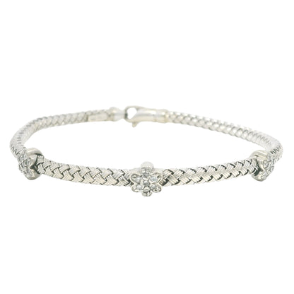 14k White Gold Natural Diamond Flower Flexible Bracelet