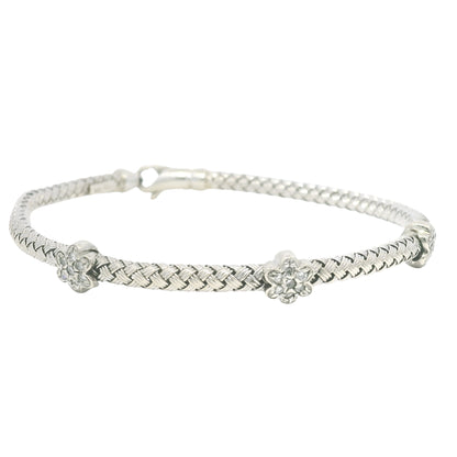 14k White Gold Natural Diamond Flower Flexible Bracelet
