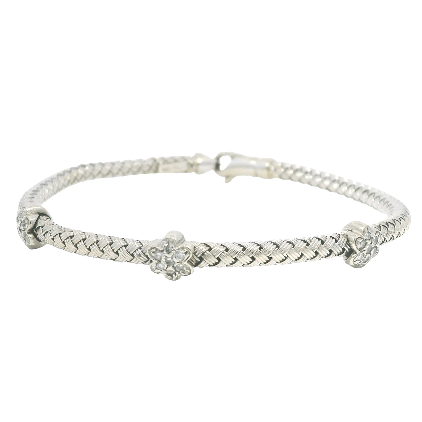 14k White Gold Natural Diamond Flower Flexible Bracelet