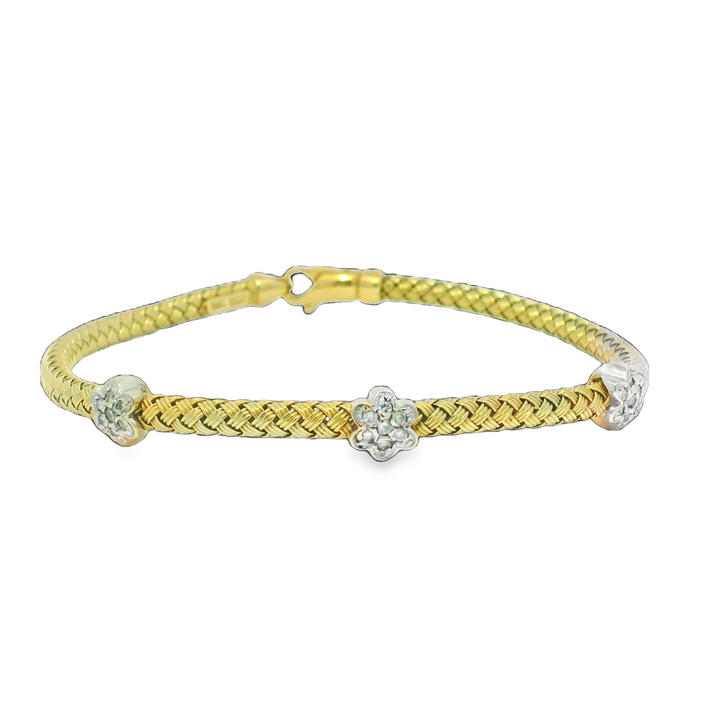 14k Yellow Gold Natural Diamond Flower Flexible Bracelet