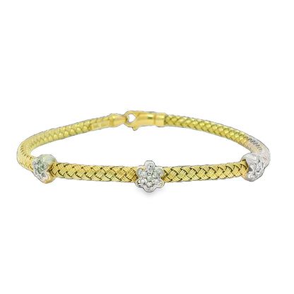 14k Yellow Gold Natural Diamond Flower Flexible Bracelet