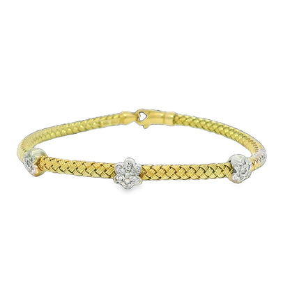 14k Yellow Gold Natural Diamond Flower Flexible Bracelet