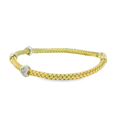 14k Yellow Gold Natural Diamond Flower Flexible Bracelet