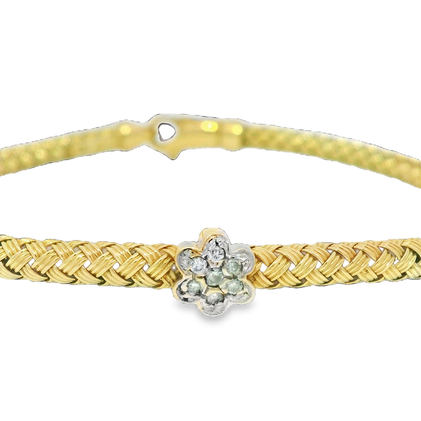14k Yellow Gold Natural Diamond Flower Flexible Bracelet