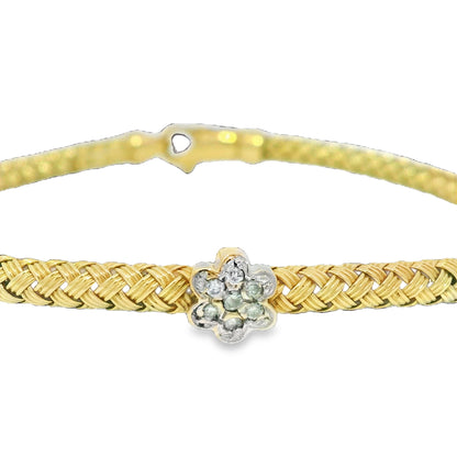 14k Yellow Gold Natural Diamond Flower Flexible Bracelet