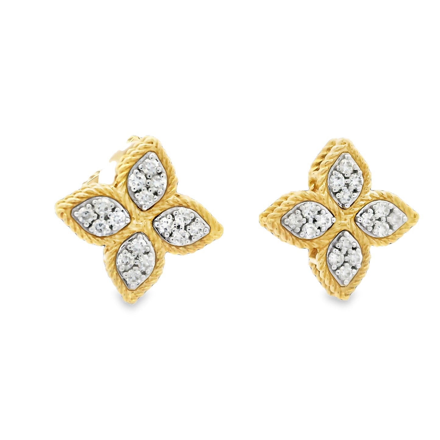Roberto Coin 18k Two-Tone Gold Medium Princess Flower Diamond Earrings