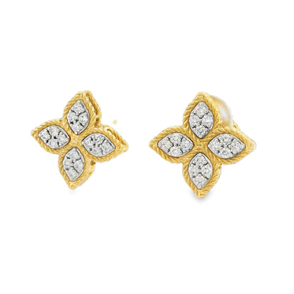 Roberto Coin 18k Two-Tone Gold Medium Princess Flower Diamond Earrings