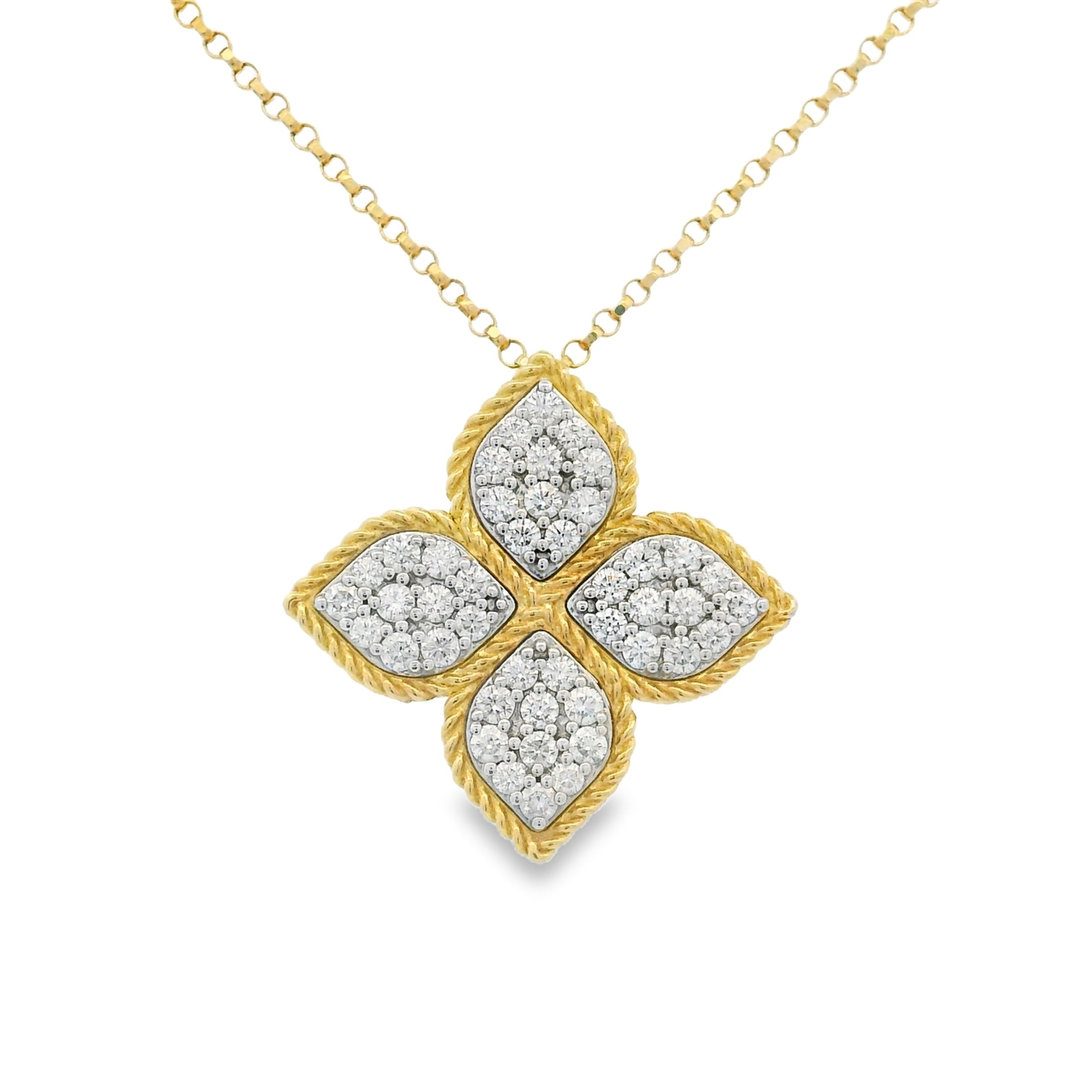Roberto Coin 18k Yellow Gold Princess Flower Diamond Pendant Necklace