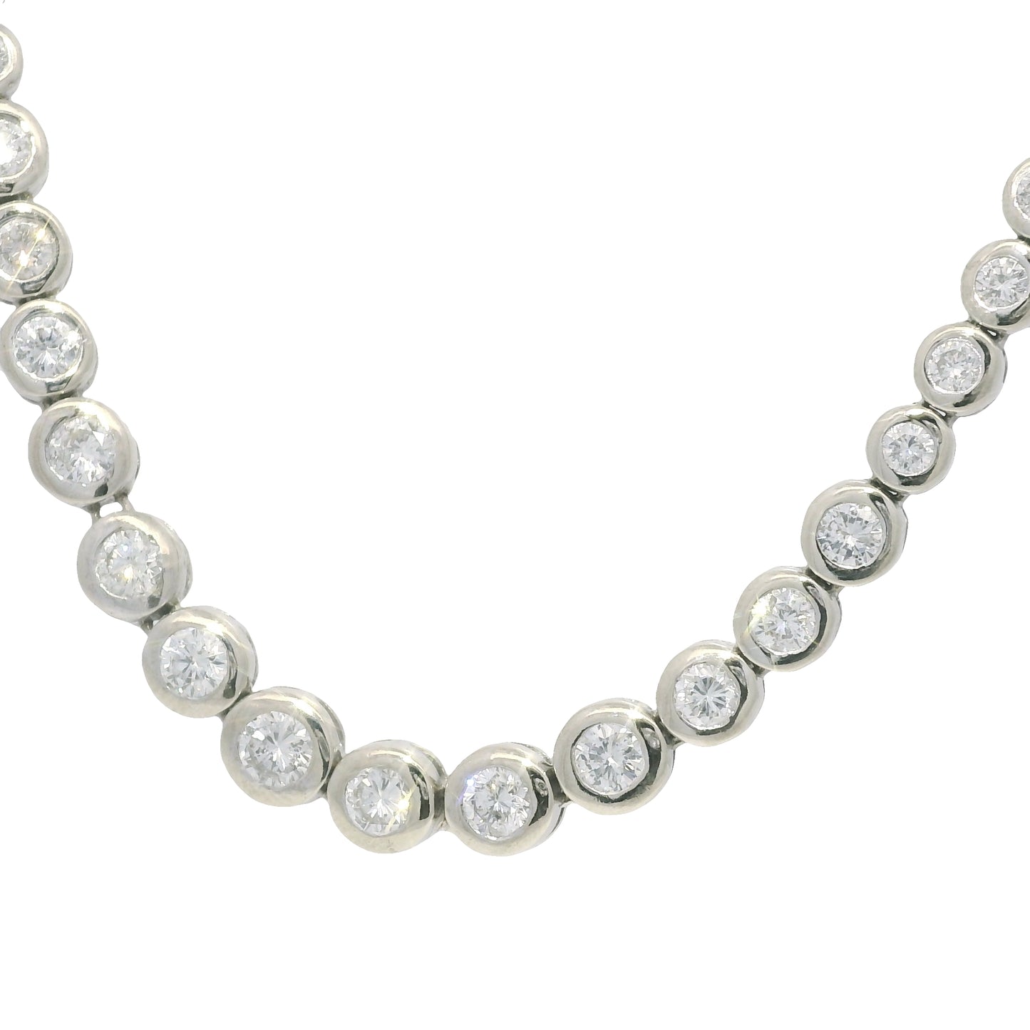 14k White Gold Natural 6.60 Carat Diamond Bezel Set Graduated Tennis Necklace