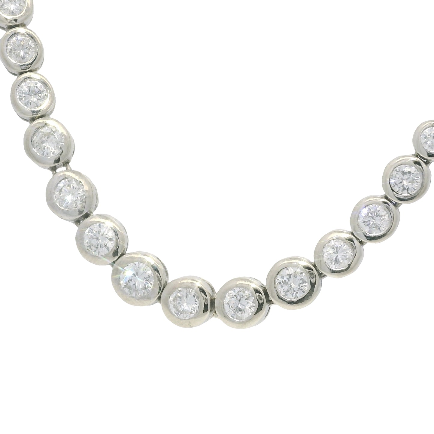 14k White Gold Natural 6.60 Carat Diamond Bezel Set Graduated Tennis Necklace