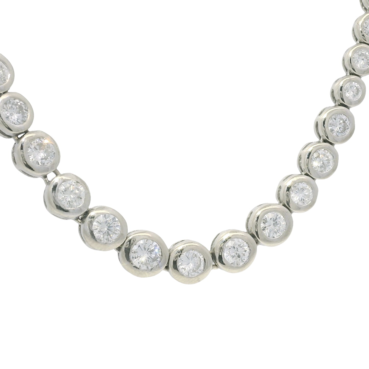 14k White Gold Natural 6.60 Carat Diamond Bezel Set Graduated Tennis Necklace