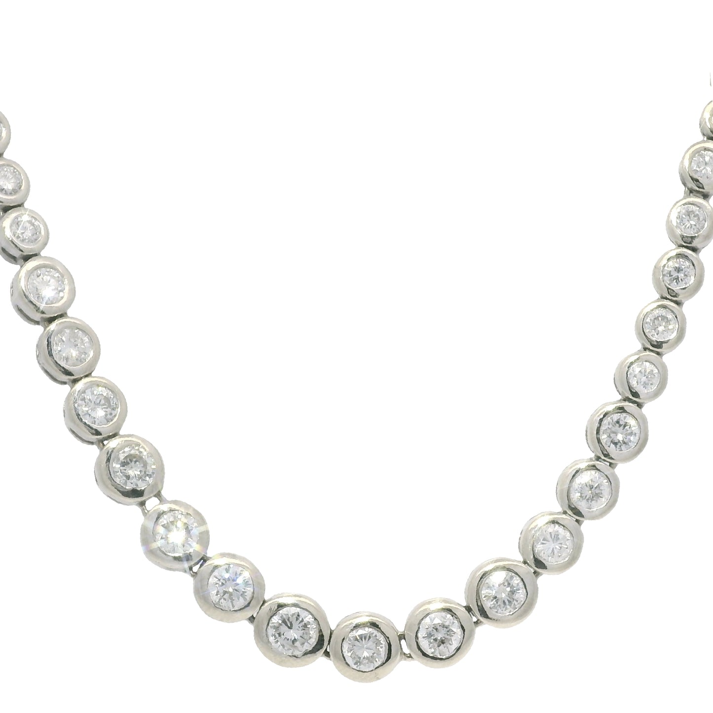 14k White Gold Natural 6.60 Carat Diamond Bezel Set Graduated Tennis Necklace