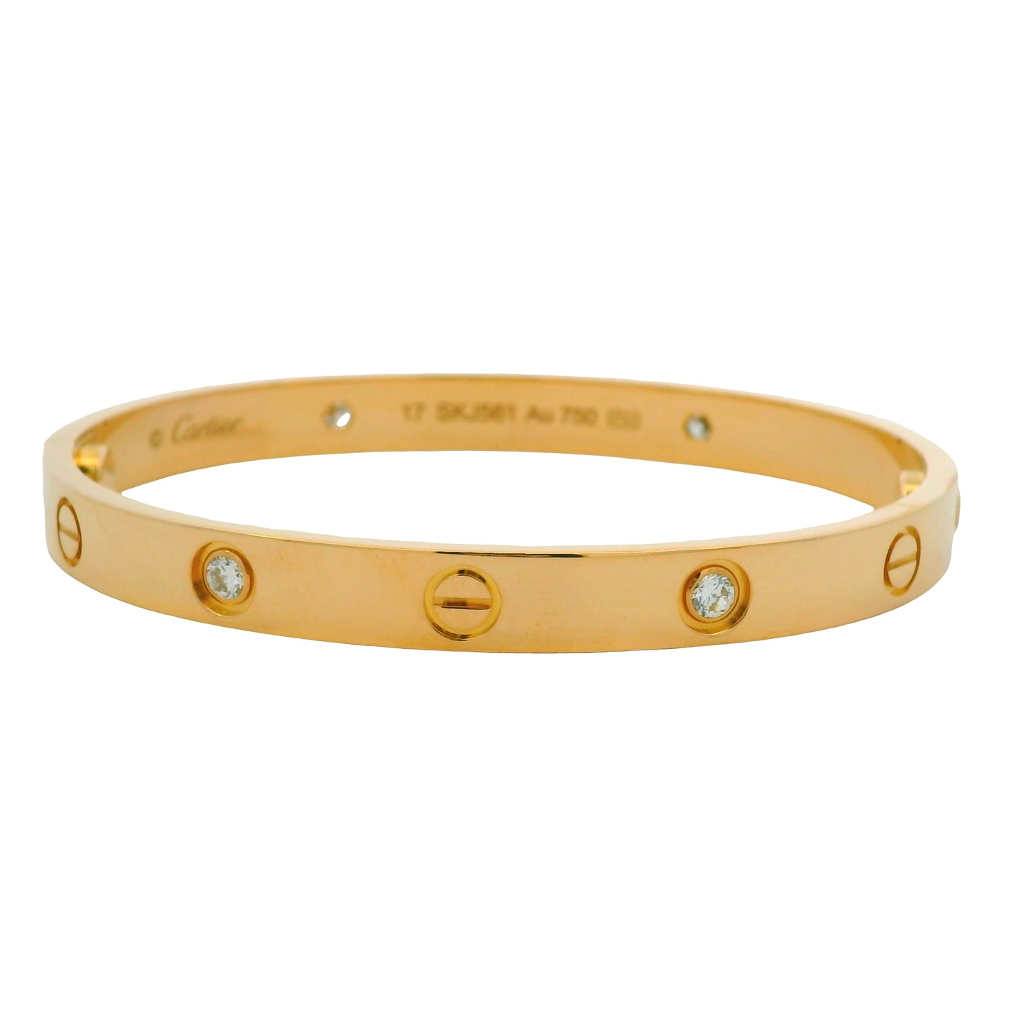 Cartier LOVE 18K Rose Gold Classic Model 4 Diamond Size 17 Bangle Bracelet